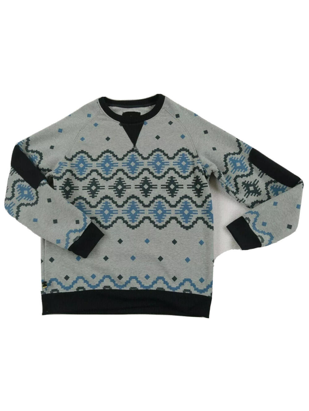 Maxi Milian New York Men's Crew Neck Gray Black & Blue Tribal Sweatshirt - L